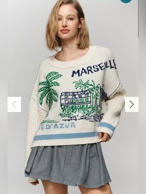 NWT Maeve Anthropologie Graphic Cable-Knit Sweater